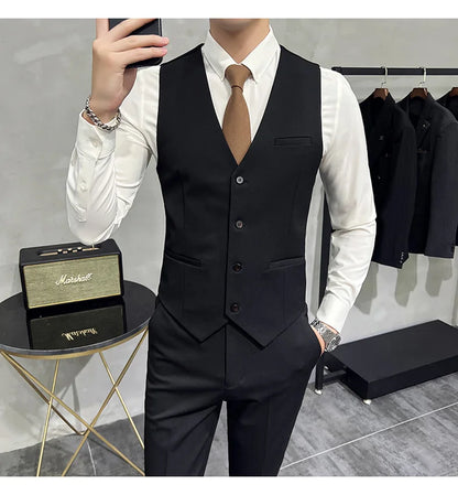 2025 Men's Wedding Suit Vest Trousers Set Fashionable Handsome Solid Color Groom's Three-Piece Outfit Available in Sizes M-7XL