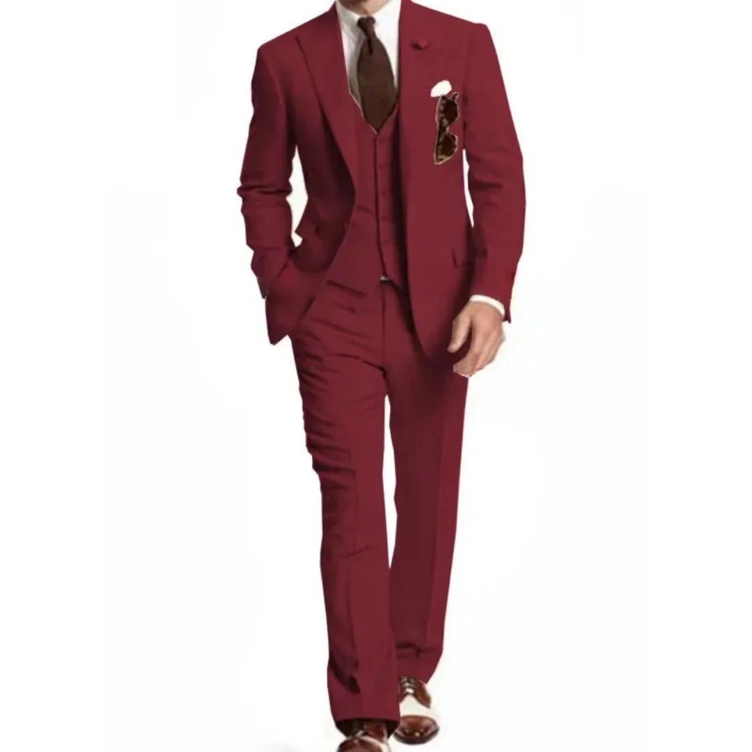 Men's Slim Fit Peak Lapel Wedding Suits 3-Piece Fashion Solid Formal Business Wear Blazer Vest Pants Groom Tuxedo Costume Homme