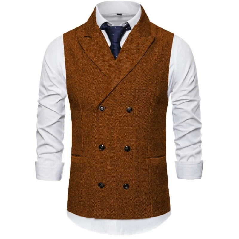 Men's Vest Double Breasted Herringbone Waistcoat for Weddings & Business Formal