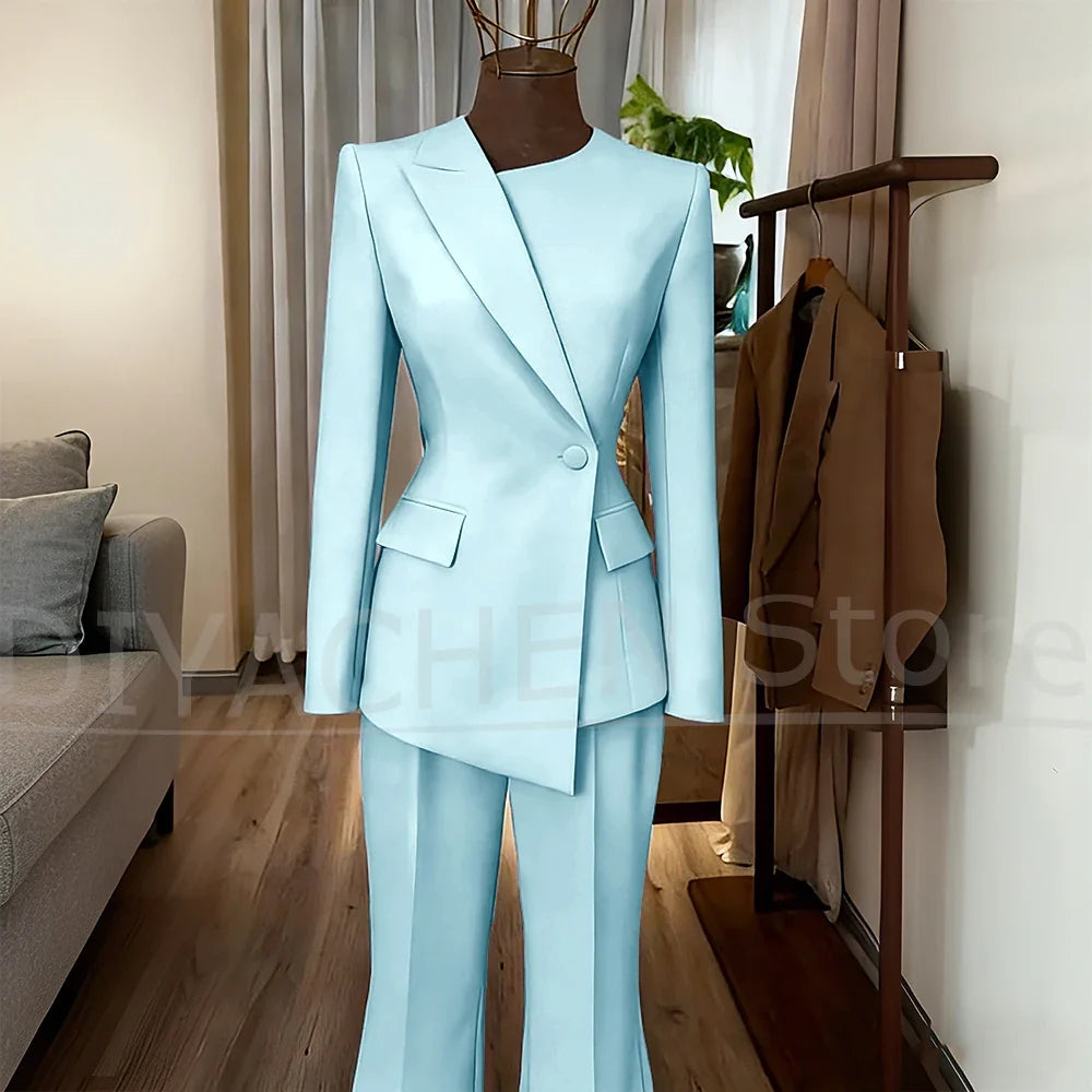 Women's Suit Slim Fit Blazer and Flared Trousers Elegant Formal Outfits Office Casual Party Fashion Pants Sets Two Piece
