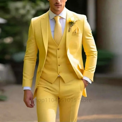 Classic Wedding Solid 3-Piece Smoking Ternos Fino Adjusted Male Formal Business Suits for Groomsmen And Festive Occasions