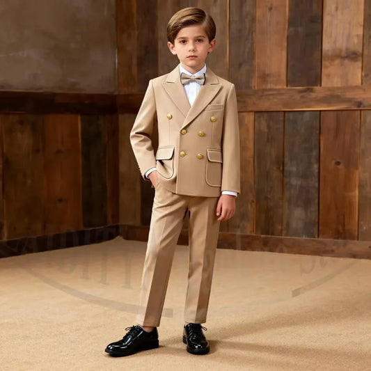 Chic Boys Double Breasted Two Piece Suit Peak Lapel Tuxedo Kids Outdoor Wedding Page Boy Graduation Casual Formal Outfit