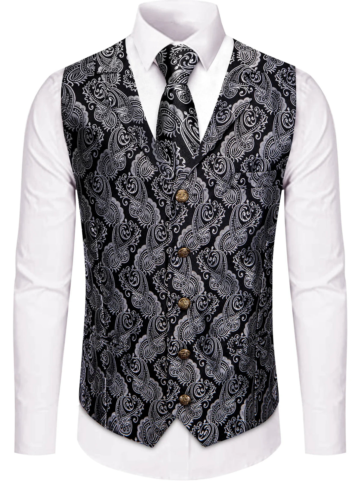 Men's Vest and Tie Set – Paisley Floral Waistcoat with Necktie for Weddings and Business Occasions