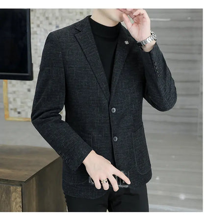 M-8XL Blazer Men's Business Gentleman Korean Wedding Fashion Trend, Slim Fit, Versatile, High-end Casual, Woolen Blazer