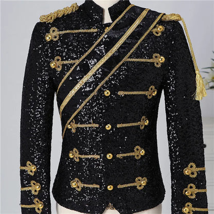 Blazer Sequined Performance Outfit for Outdoor Casual Male Banquet Guest Band Rock Singer Clothing Stand-up Collar Men's Blazer