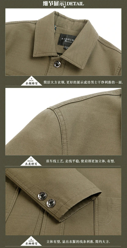 Men's Middle-Aged Cotton Jacket Spring Autumn Lapel Trench Coat Large Size with Buttons Fashionable Classic Outerwear