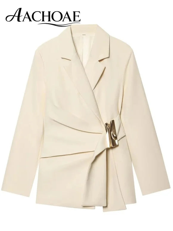 Women Asymmetric Buckle Blazer Elegant Wrap Suit Jacket Slim Waist Tailored Office Lady Workwear Fashion Blazer Coat