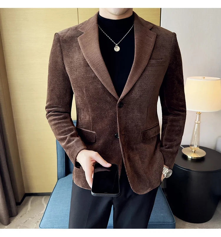 2025 Autumn Winter Velvet Suit Jacket Men Casual Business Blazers Wedding Groom Social Banquet Party Formal Blazer Men Clothing