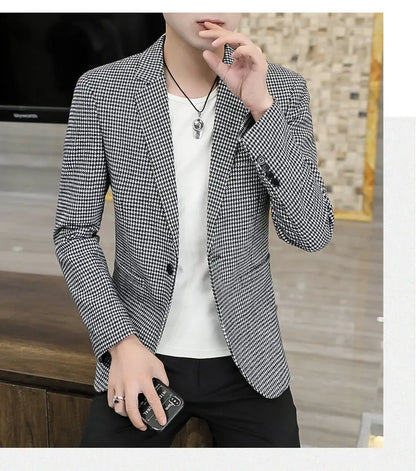 2026 Blazer Outdoor Men's Checked Fashion Business Trend Wedding Slimming Gentleman Casual Korean Travel High Formal Wear Blazer