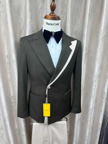 2027 New Men's Formal Suit Set 2 Pieces Jacket Pants Business Party Wear Classy Peak Lapel Man Slim Fit Tuxedo Wedding Wear