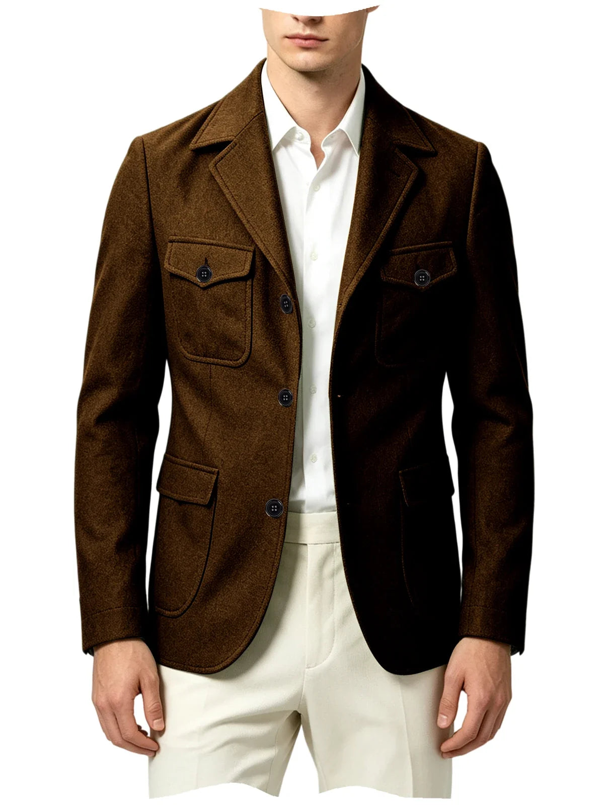 Men's Wool Blazer Notched Lapel Slim Fit 3 Buttons Suit Jacket Multi Pockets Casual Business Autumn Winter Dress Coat Daily Wear