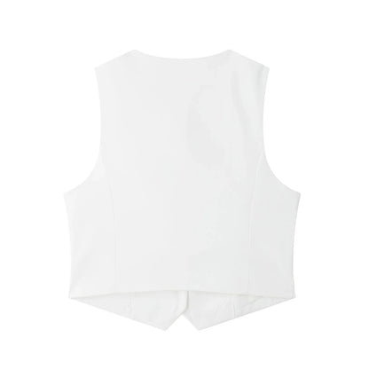 Cropped Formal Vests Woman Office Sleeveless Women's Suit Vest Summer Button Black White Short Vest Casual Working Vest