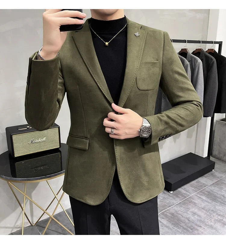 Men's Velvet Slim Fit Blazer Smart Casual Wedding Suit Jacket