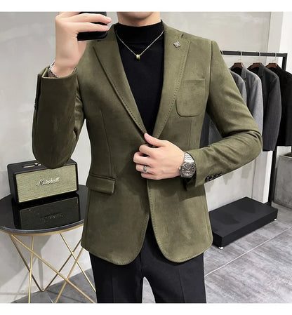 Men's Velvet Slim Fit Blazer Smart Casual Wedding Suit Jacket
