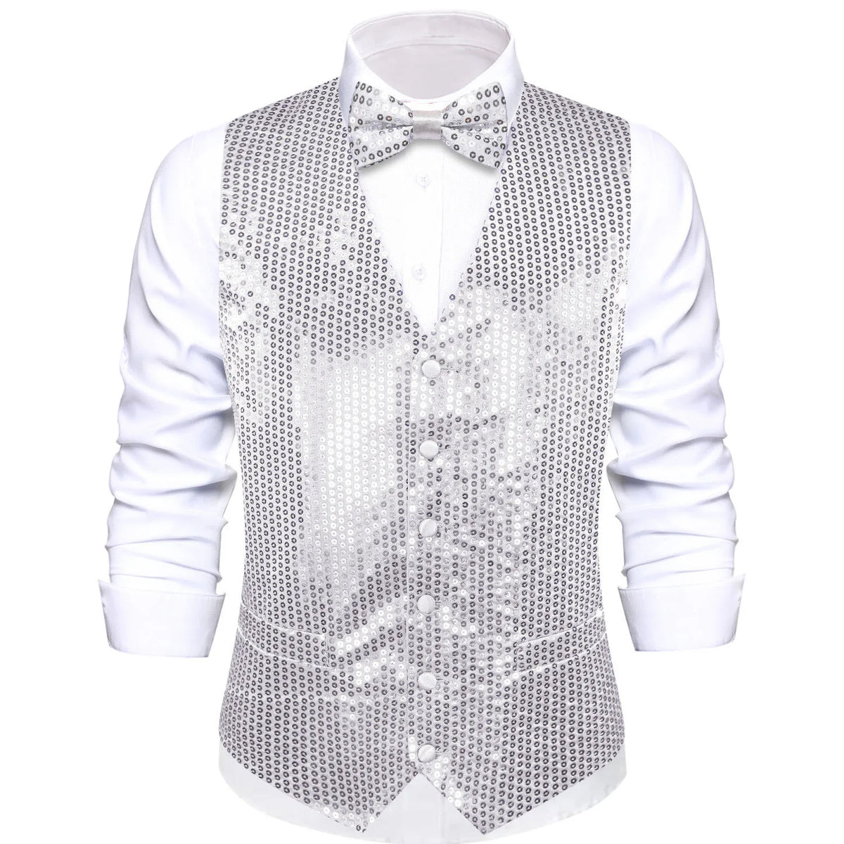 Men's Sequin Vest Waistcoat and Bow Tie Set for Weddings, Parties & Prom