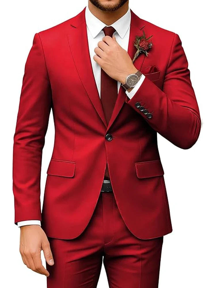 Men's 2-Piece Velour Suit – Slim Fit Blazer and Pants for Wedding, Prom & Formal Occasions