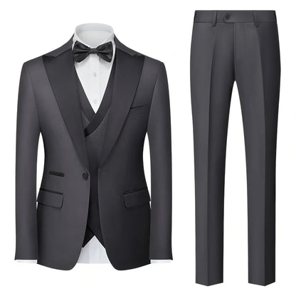 Men's Suit 3 Pieces Set Slim Fit Business Leisure Banquet Wedding Groom Dress Jacket Vest with Pants