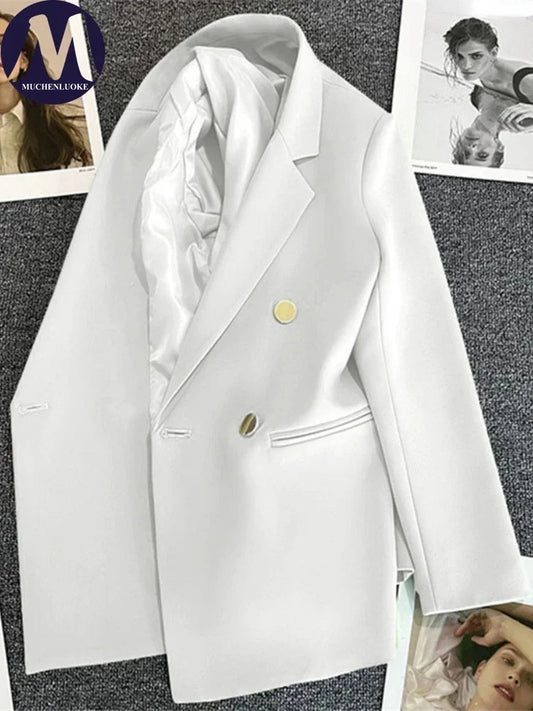 Elegant Long Sleeve Blazer Coat for Women Korean Fashion Luxury Loose Fit Solid Leisure Spring Autumn Women's Clothing