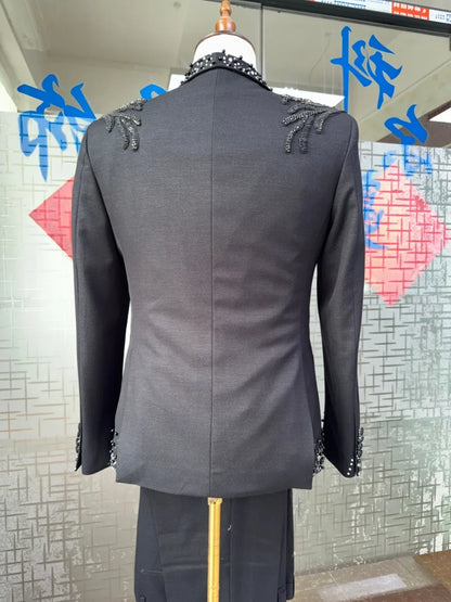Men's Black Luxury Suit Set 3 Pieces Banquet Party Wear Handsome Man Jacket Vest Pants Weding Groom Sets Premium Tuxedo S-3XL