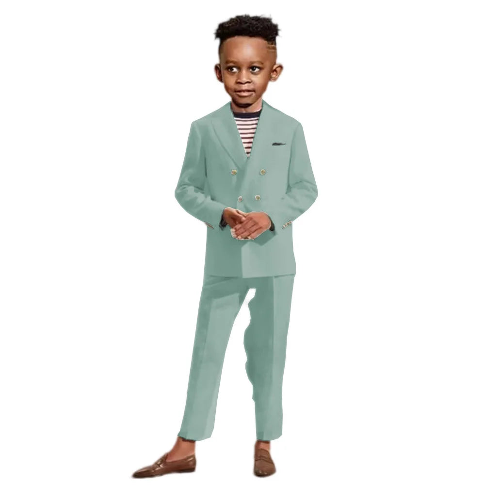 Double Breasted Kids Formal Suit Set 2 Pieces Jacket Pants Handsome Boys Solid Suits Wedding Guest Outfit Performance Tuxedo
