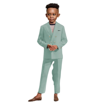 Double Breasted Kids Formal Suit Set 2 Pieces Jacket Pants Handsome Boys Solid Suits Wedding Guest Outfit Performance Tuxedo