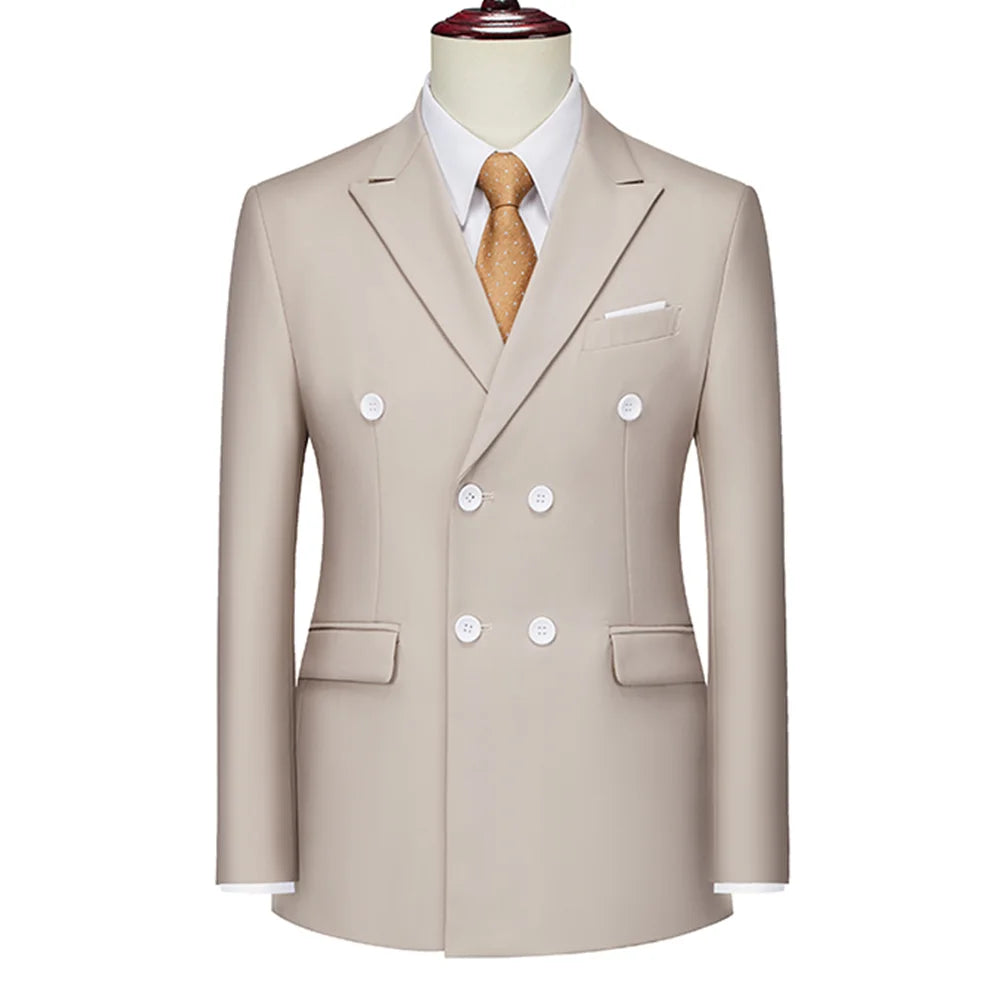 Men's Double Breasted Blazer – Formal Solid Color Suit Jacket for Weddings & Business