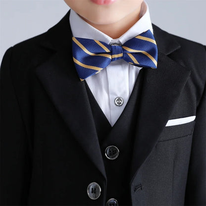 Boys Suit Set 4-Piece Formal Tuxedo with Adjustable Waist for Kids Weddings and Events