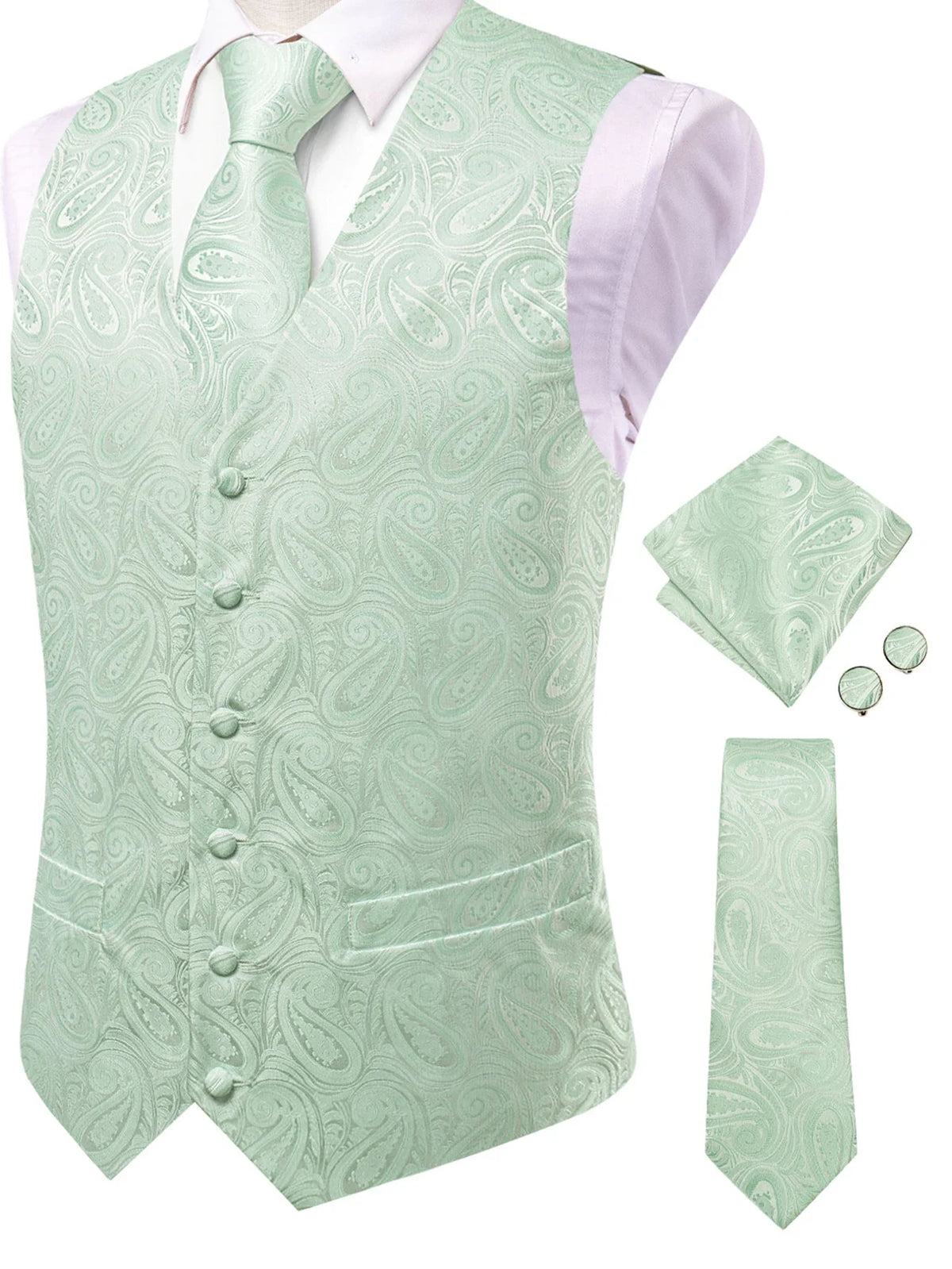 Men's Paisley Waistcoat Set – Single Breasted Vest with Matching Tie for Weddings and Formal Events