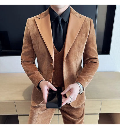 Men's Slim Fit 3-Piece Suit – Smart Casual & Wedding Formal Set
