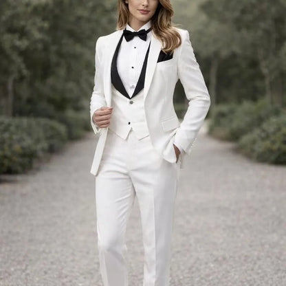 White And Black Formal Business Women Suit Wedding Party Prom Ladies Mother Girl Tuxedos Costume 3 Piece Set Blazer Vest Pant