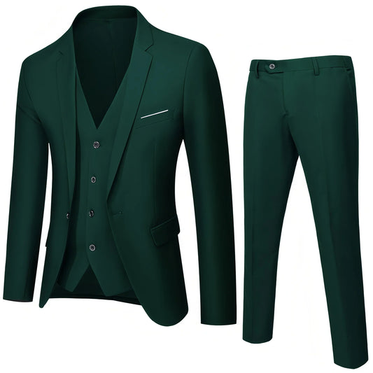 Elegant Men's Suit Sets- Slim Fit Solid Jacket vest Pants Sets for Weddings & Formal Occasions