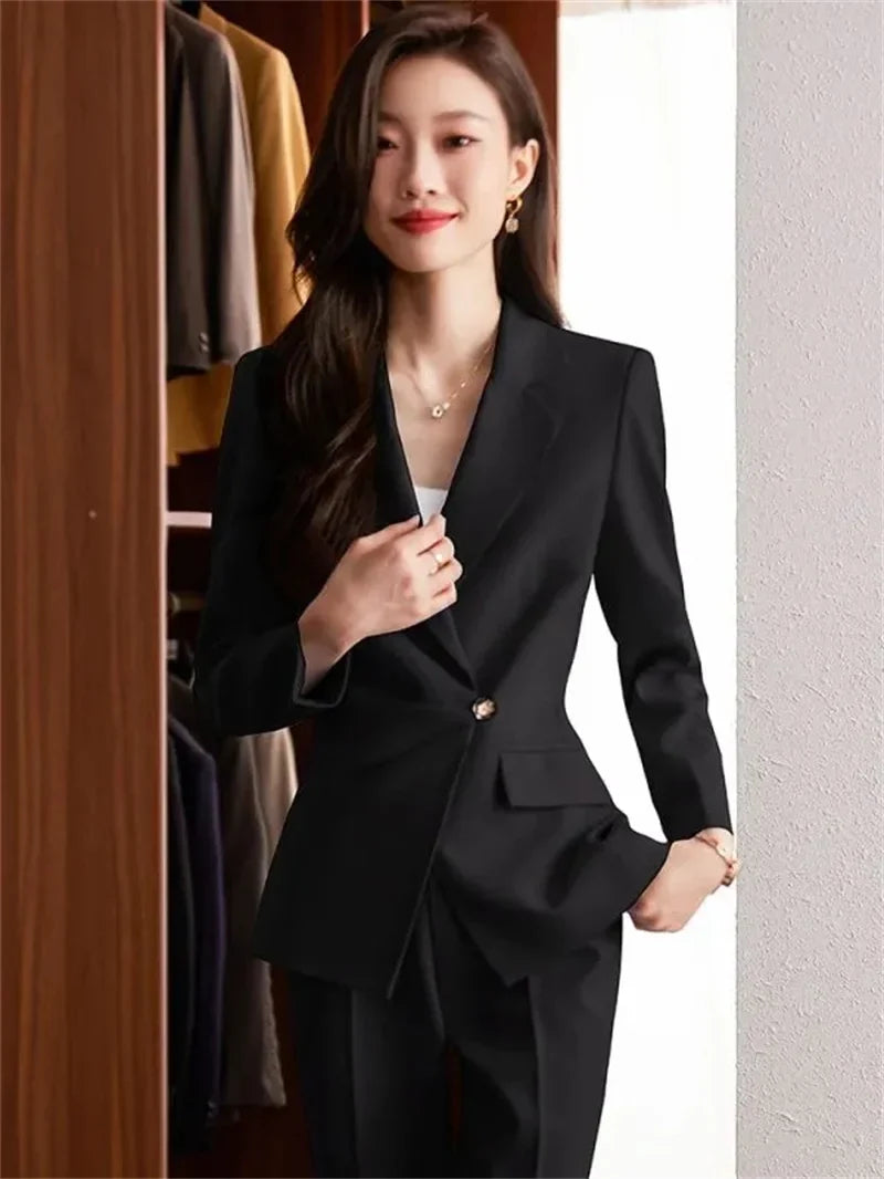 2025 Fashion Ladies Pant Suit Women Black Striped Female Business Work Wear Formal Jacket Blazer and Trouse