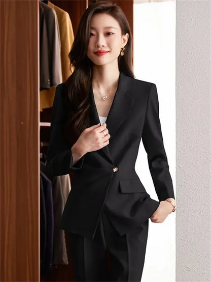 2025 Fashion Ladies Pant Suit Women Black Striped Female Business Work Wear Formal Jacket Blazer and Trouse