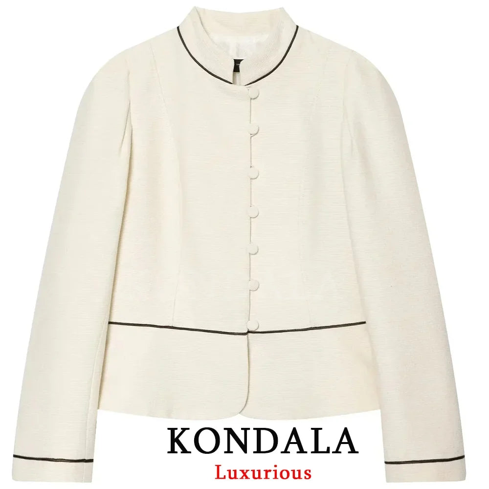 Holiday Casual Elegant Women Slim Blazer Patchwork Stand Collar Single Breasted Blazer Fashion 2026 Spring Summer Blazer