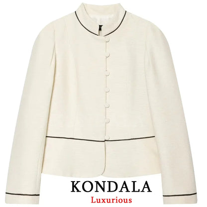 Holiday Casual Elegant Women Slim Blazer Patchwork Stand Collar Single Breasted Blazer Fashion 2026 Spring Summer Blazer