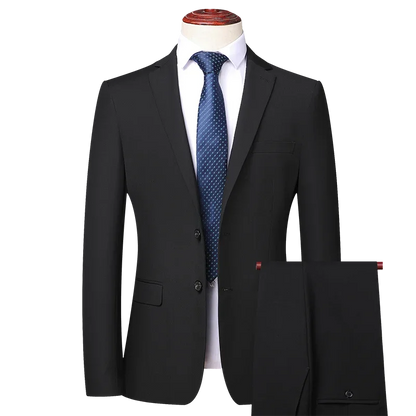 Men's 2 Piece Suit – Smart Casual Slim Fit Blazer and Trousers for Weddings and Formal Occasions – Black – Big & Tall Sizes