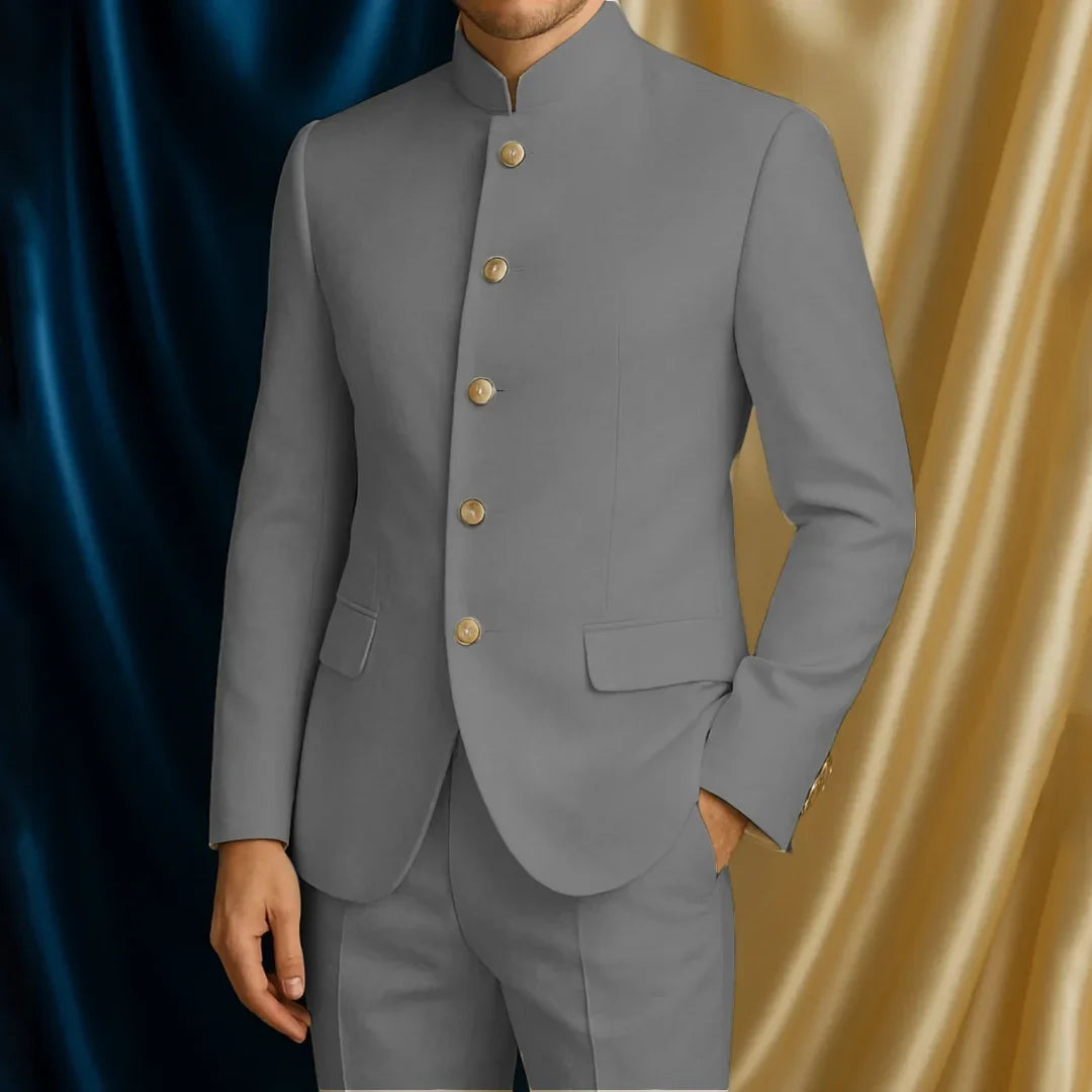 Men Suit 2 Piece Beige Single Button Hight Neck Solid For Wedding Banquet Birthday Party Business Daily Casual Jacket With Pants