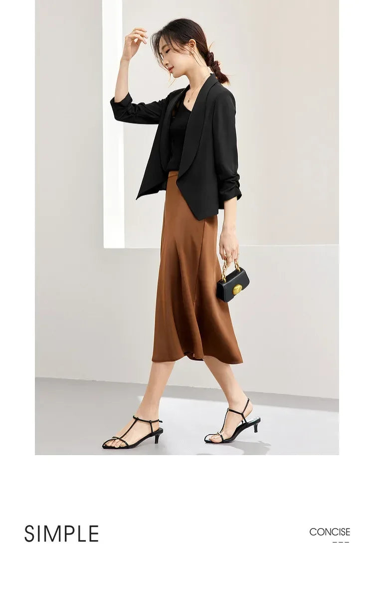 Office Ladies Cropped Blazer Jackets 2026 Autumn Night Quarter Sleeve Elegant Outerwear Female Casual Jacket 141X53313