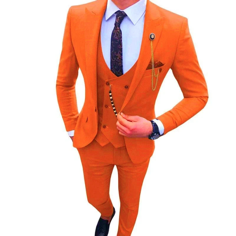 Nouveaux Costumes Homme de Luxe Élégants Ensemble 3 Pièces Tendance Décontracté Chic Coupe Ajustée Revers Pointu Blazer Social Mariage Smoking Bureau