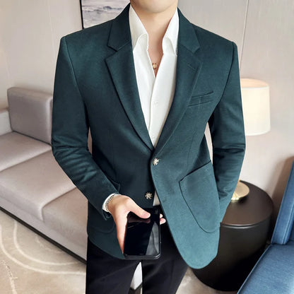 Autumn Winter New Woolen Slim Fit Suit Coat Men Fashion Casual Business Social Party Dress Men's Suit Jackets Tailcoats 4XL-M