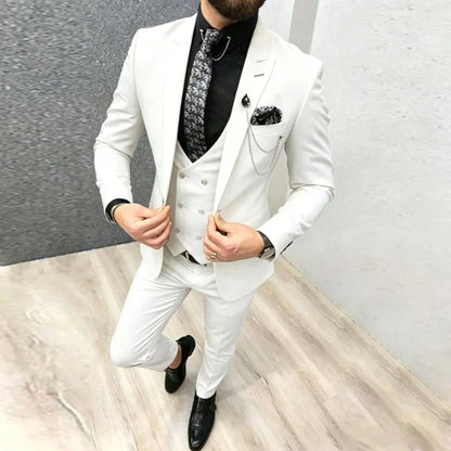 Men Suit 3 Pieces Gray Solid With Lapel Slim For Wedding Groom Business Party Banquet Ceremonial Tuxedo Set Jacket Vest Pants
