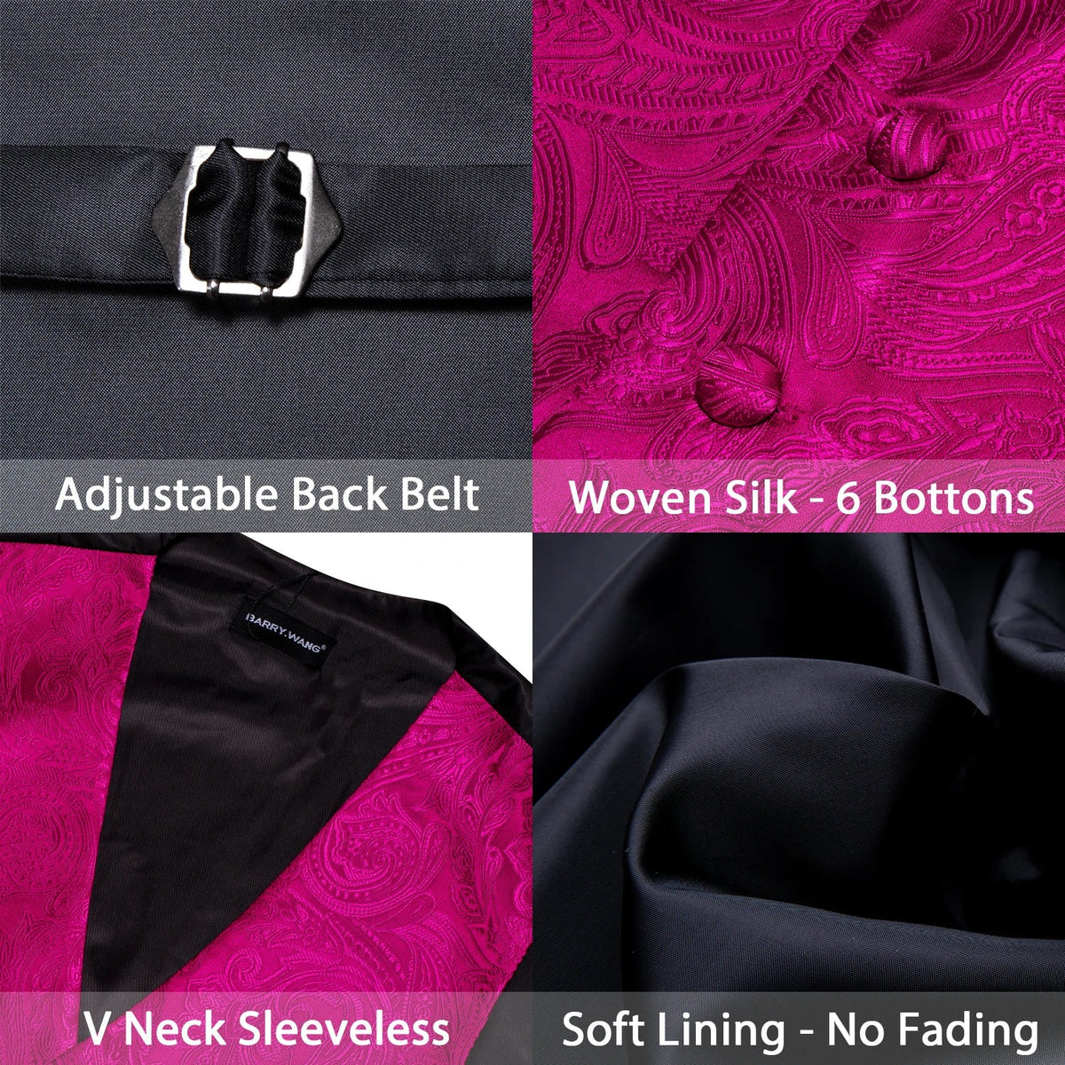 Men's Vest Set with Floral Tie Hanky and Cufflinks – Rose Pink Formal Waistcoat for Weddings and Banquets
