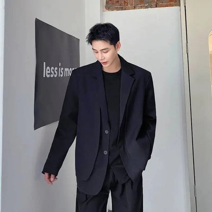 Men's British Dandy Style Blazer, Premium Textured Casual Suit Jacket, Structured Shoulders Light Mature Fashion Coat for Autumn
