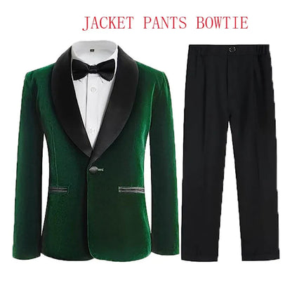 Boys Formal Suit Set 3-Piece Kids Wedding Suit Jacket Pants Bowtie for Birthday Ceremony Performance