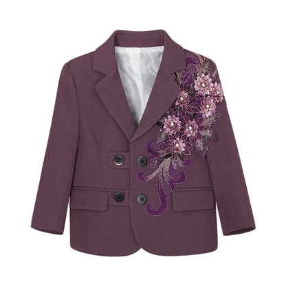 Children's Embroidered Suit Set Flower Boys Wedding Outfit Kids Jacket Vest Pants Tie 4Pieces Birthdy Party Clothes Set