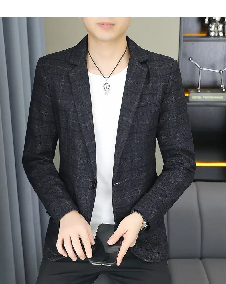 2026 Blazer Outdoor Men's Checked Fashion Business Trend Wedding Slimming Gentleman Casual Korean Travel High Formal Wear Blazer