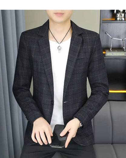 2026 Blazer Outdoor Men's Checked Fashion Business Trend Wedding Slimming Gentleman Casual Korean Travel High Formal Wear Blazer