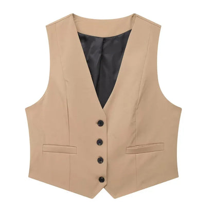 Cropped Formal Vests Woman Office Sleeveless Women's Suit Vest Summer Button Black White Short Vest Casual Working Vest