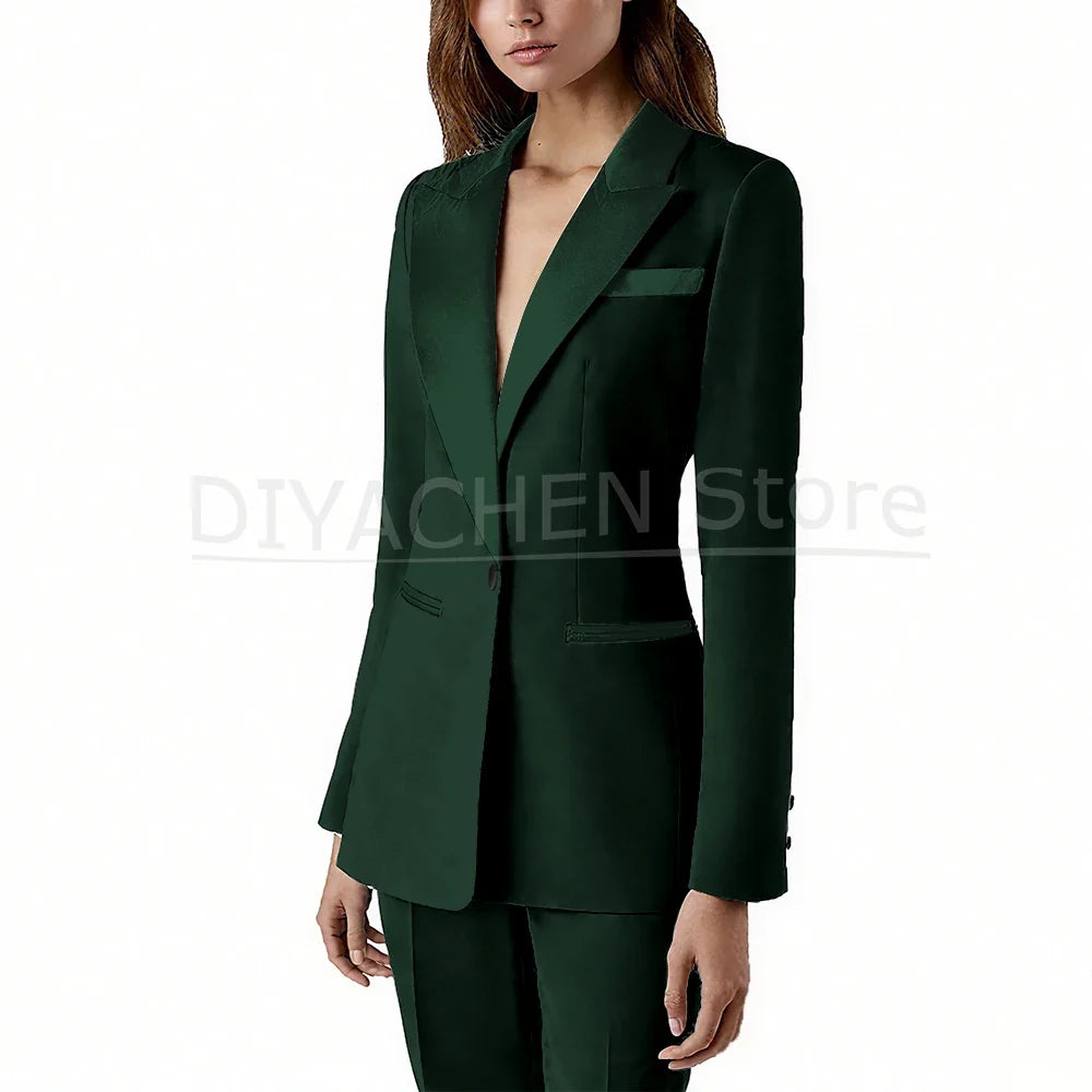 Pants Sets 2 Piece Fashion Satin Peak Lapel Single Button Solid Color Outfits Chic Casual Slim Daily Office Women's Suit