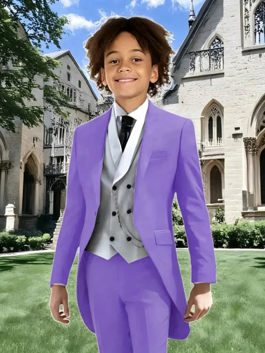 High Quality Boys Formal Tailcoat Vest Pants 3 Pieces Banquet Party Wear Smart Handsome Kids Slim Fit Suit Set Wedding Tuxedo